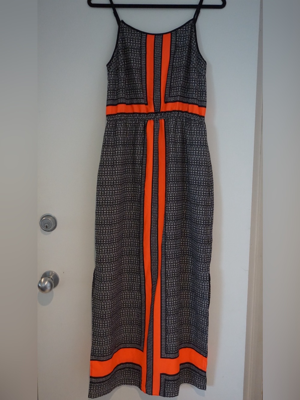 Vince Camuto Black Maxi Dress with Bright Orange Trim